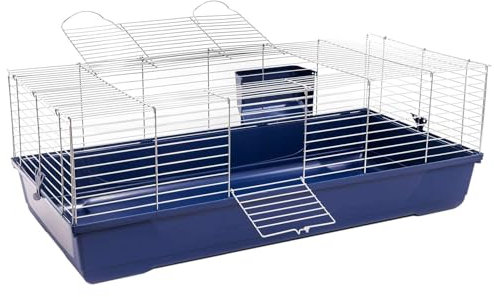 Kaninchen- und Meerschweinchenkäfig Nagerkäfig Cosmo 120 Silber-Dunkelblau