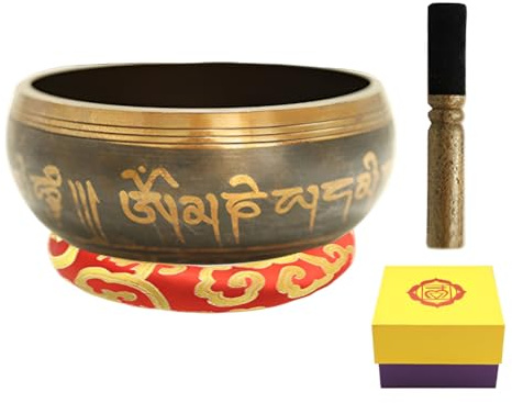 Juego de cuencos tibetanos – Cuenco de sonido de meditación hecho a mano para yoga, atención plena y meditación, cuencos de sonido de meditación martillados a mano con caja tibetana para yoga,