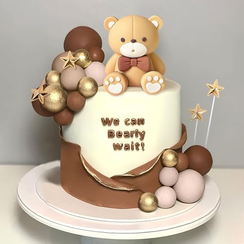 JeVenis Braun Teddybär Tortendeko Taufe Junge Mädchen 1 Jahr Tortendeko | Braun Teddybär Tortendeko Mädchen 1 Jahr Tortendeko Taufe Junge Braun Kuchen Dekoration Teddybär Kuchen Dekoration für
