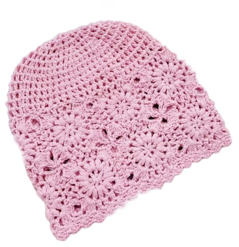 Whakano Gestrickt Beanie Strickmütze für Damen und Frauen,Handgefertigte Häkelmütze,Weich und Atmungsaktive Mütze,höhl Blumen Cap,Slouch Mütze für Frühling Sommer Herbst,Rosa