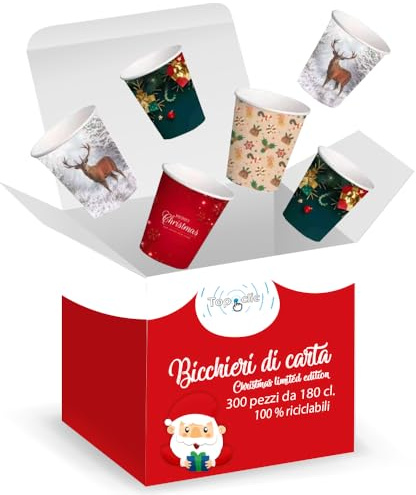 TopClic | da 300 a 1000 Bicchieri di Carta Natalizi 180ml | Ecologici e Biodegradabili | Sicuri per Alimenti | Design Festivo e Allegro | Perfetti per Bar, Uffici, Eventi e Takeaway (300)
