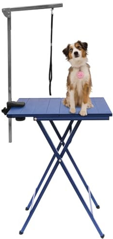 HJYryhyfddply 60 cm Trimmtisch für Hunde, Verstellbare Armlehne, Klappbare rutschfeste Platte, Rostfrei, Wasserdicht, Verzugsfreier Trimmtisch für Haustiere(Blue)