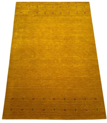 WAWA TEPPICH Wollteppich Gold 200 x 300 cm 100% Wolle handgewebt | Handgewebtes Unikat mit charaktervoller Struktur; vielseitig kombinierbar und passend für unterschiedliche Wohnstile