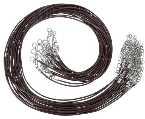 PATIKIL 16x0.06 Necklace Cord, 20 Pcs Waxed Leather Necklace String Rope Bulk with Clasp for Jewelry Making Supplies Beading Supplies Pendants Bracelet Chains, Brown