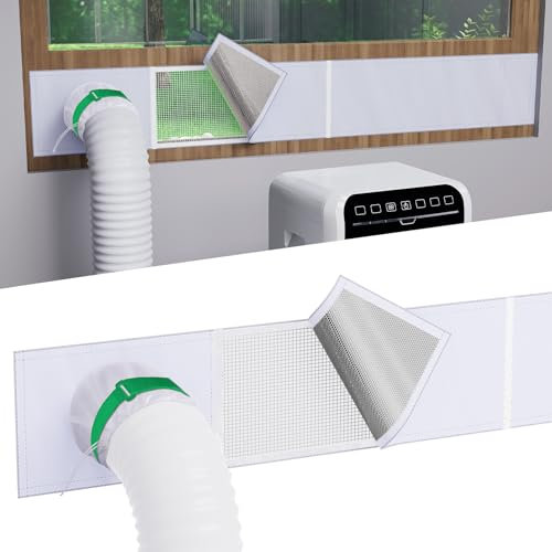 GCGOODS AC Window Vent Kit with Mesh Leaf Guard for Portable Air Conditioner, Insulated Window Seal Kit Adjustable Length Max 64 Inch, Ventilation Port Design, Fit 4, 5, 15.0 cm Exhaust Hose.