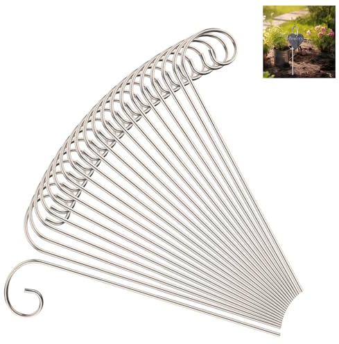 20Pack Silver Plant Label Hooks,Rust-Proof Garden Stake Markers, 30cm/11.81in Plant Sign Supports for Flowers, Planters, and Containers.
