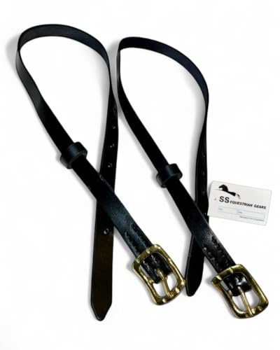 Leather Spur Straps | Black | Golden Buckles | Unisex Size