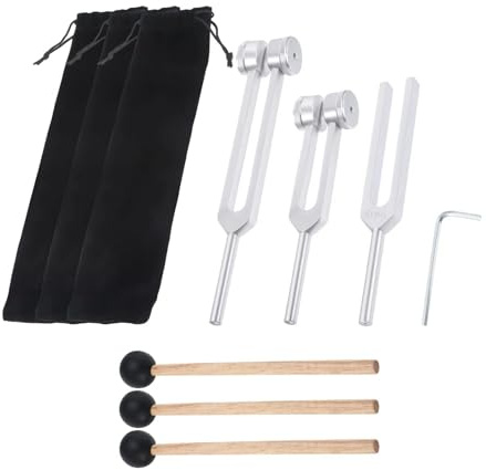 Tuning Forks for Healing,512/256/128 HZ Tuning Fork,Aluminium Alloy,Silver,with Wooden Gong Mallet, Hexagonal Screwdriver and Silver Cloth Bag,Sound Healing Therapy Tool Set for Music Therapy
