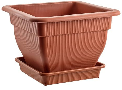 BURI L Pot de fleurs, 38 x 38 x 28 cm, avec réservoir d'eau et soucoupe, 18 l, contre l'eau stagnante, en terre cuite, résistant aux UV et au gel, robuste