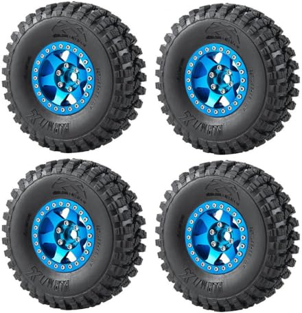 ZenithRide 1.9 Inch Beadlock Aluminum Wheel Rims With 106mm Rubber Tires Compatible With 1 10 Scale RC Crawler Car Parts(Blue Set)