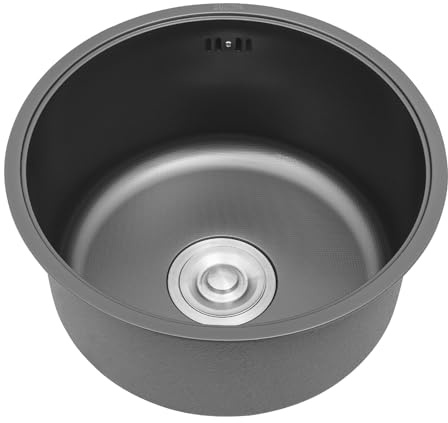 Donened Évier de cuisine, rond, en acier inoxydable, encastrable, avec tuyau d'évacuation et couvercle d'évier, diamètre 37,5 cm, sans trou pour robinet, pour bars, cuisines, hôtels, garages (40 x 20