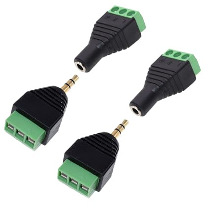 Wvzong Kit di 4 adattatori audio stereo TRS da 3,5 mm, senza saldatura, terminale a vite a 3 poli maschio a femmina, connettore Balun per cuffie, microfono, CCTV