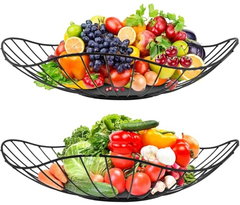 MITUMORMOR Obstschale Schwarz Obstschalen Rund, 2 Stück Metall Obstkorb, Modern Fruit Basket Bowl Obstaufbewahrungskorb, Anti-Rost Obstkörbe Aufbewahrung für Gemüse Obst Brot - Schwarz