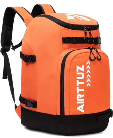 AIRTTUZ Ski Boot Bag - Ski and Snowboard Boots Backpack，Excellent for Travel with Waterproof Exterior & Bottom - for Men, Women and Youth. (ORANGE)
