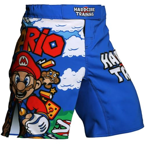 Hardcore Training Pantalones Cortos Hombre MMA Shorts de Entrenamiento para BJJ Boxeo Grappling Fitness No Gi (FR/ES, Letras, L, Regular, Regular, Blue Green)