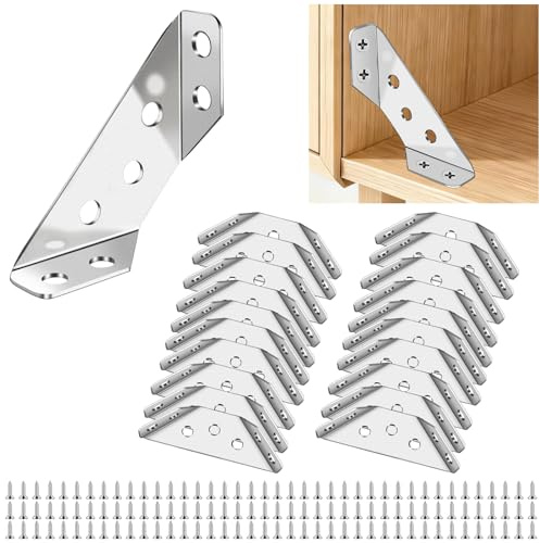 SHBAOCH 20PCS Corner Connector, Stainless Steel Angle Brackets, Triangle Angle Fastener Corner Brackets for Shelf Cabinet Table Chair Desk