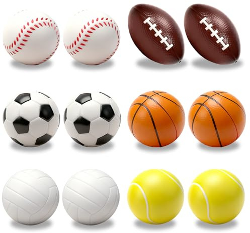 Piccole palline da 12 pezzi, antistress, mini pallone da calcio, basket, tennis, baseball, sollievo dallo stress, softball, calcio per bambini e adulti
