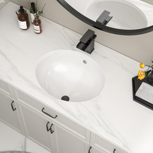 Lofeyo 50,8 x 40,6 cm Unterbau-Waschbecken, ovales Waschbecken, weißes Porzellan-Keramik-Unterbau-Waschbecken für Badezimmer-Waschtisch, kleine Badezimmer-Umgestaltung und Ersatz