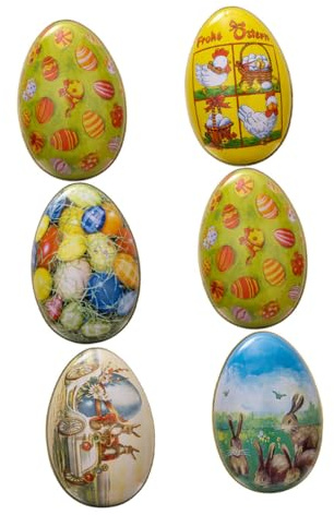 CONGARTENO 6Pcs Easter Egg Shaped Metal Candy Boxes Set Easter Cookie Storage Holder for Holiday Treats and Biscuit Storage