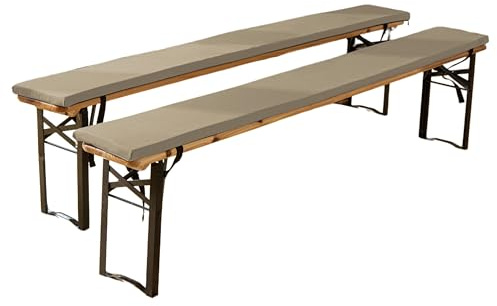 EBETA Cojín acolchado para bancos de jardín, impermeable, con hebilla, 220 x 25 x 3 cm (caqui, 2 unidades)