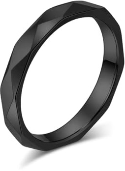 Herrring i rostfritt stål, geometrisk bandring, 4 mm, svart, storlek 8