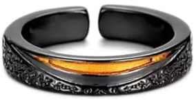 Männer Ringe Edelstahl Berg & Sonne Reliefdesign Schwarz-Gold Verstellbarer Offener Ring Männlicher Statement Ring Schmuck mit Premium Charakter