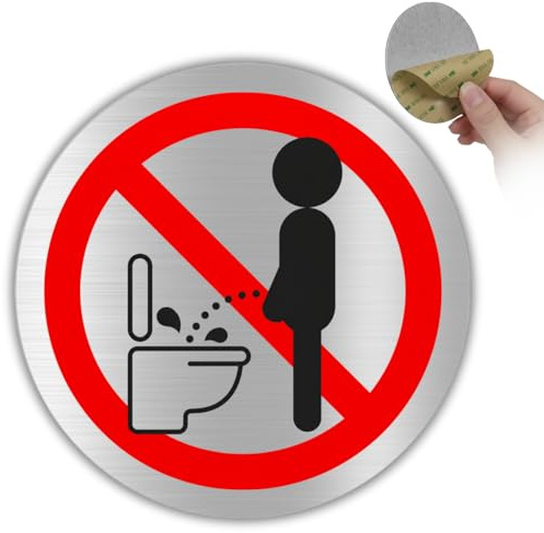 LEIASA | Señal No Orinar de Pie - Ø 10 cm - Aluminio - Orina Sentado Baño | Cartel Siéntate, Rótulo Aseo Más Limpio, Placa Higiene Inodoro, Adhesivo Váter WC, Letrero Divertido Bar Restaurante