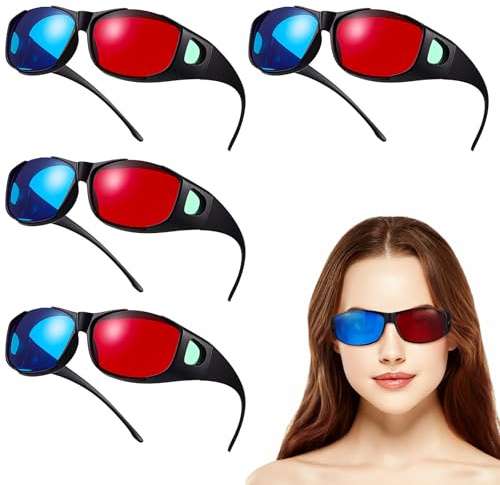NUOBESTY 5 Gafas 3D Anaglifas Rojas y Azules de Plástico para Películas en 3D Efecto Realista sin Baterías para Cine en Casa y Juegos