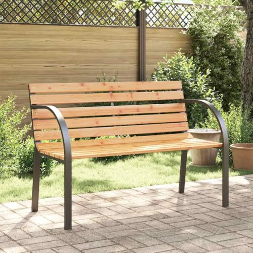 YunCangg barnträdgårdsbänk 81 cm tillverkad av kinesisk gran med stålram, armstöd och ryggstöd, väderbeständig för terrass, balkong och trädgård, stabil sittplats för utomhusbruk