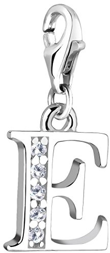 Nenalina Buchstabe E Karabiner Charm Anhänger Bettelarmband 925 Silber | Damen-Charm-Anhänger für alle gängigen Charmträger Charm-Club Clasp-Charms 925er Sterling-Silber