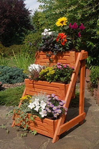 Premium Blumentreppe Pflanztreppe Blumenbank Blumenleiter Blumenregal Blumenkasten Pflanzleiter Breite aus Holz, vollständig behandelt in braun