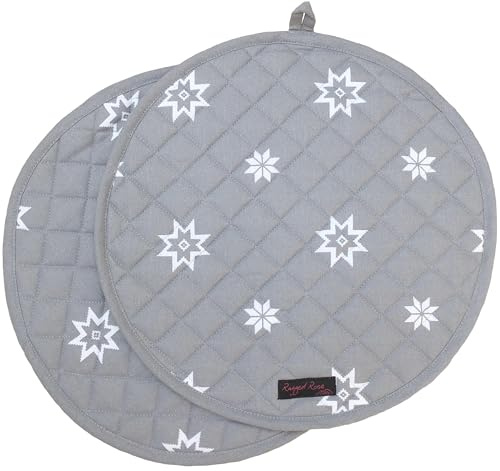 Ragged Rose Aga Cooker Hob Covers - 38 cm x 38 cm Universal Hob Mats for Gas, Oil, Electric, & Induction Aga Cookers - Pair of Machine Washable Cotton Chef’s Pads - Grey Christmas, Pack of 2