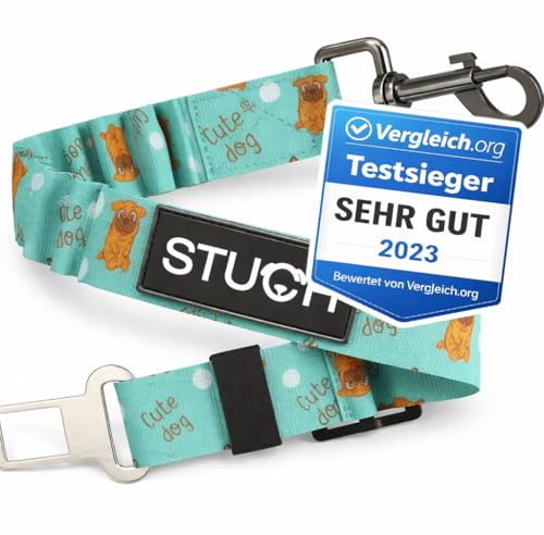 STUCH Universeller Bungee Sicherheitsgurt für Hunde & Katzen - Passend für alle Hunderassen & Autotypen (Farbe Türkis) OneSize