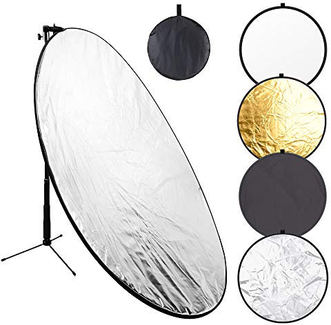 43 Inch/110 Centimeter Light Reflector 5-in-1 Collapsible Photography Reflectors kit with Metal Clamp and Light Stand for Studio Lighting Outdoor shooting (Silver/gold/white/black/Translucent)