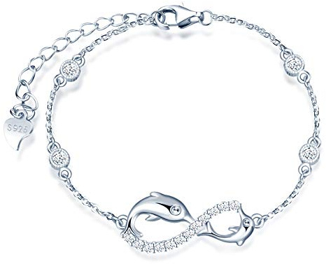 INFINIONLY Bracelet pour femme fille, ensembles de bijoux en argent 925, bracelet symbole infini et dauphin mignon, zircon incrusté, argent, Cadeau de Noël et d'anniversaire