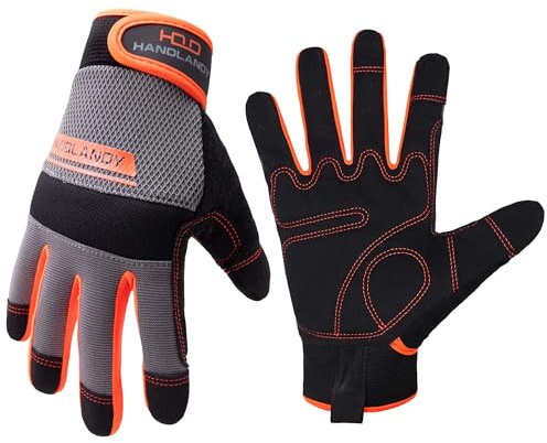 HLDD HANDLANDY UltraLight Safety Work Gloves, Mens & Women Multi-Functional Work Gloves with Extensive Palm Protection, Mechanic Gardening Construction DIY Glove with Touchscreen