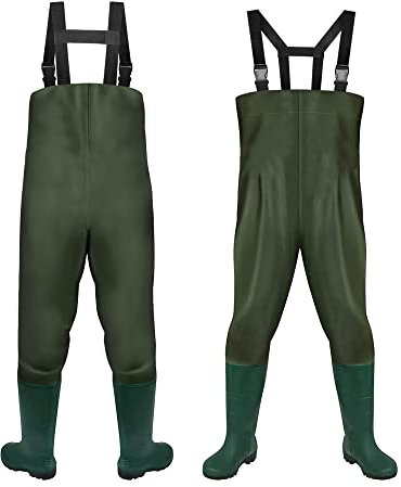 Einfeben Wathose 70 Denier Nylon Fisch Teich Anglerhose Wasserdicht Fischer Teichhose Gummi mit Stiefel Angler Watstiefel PVC rutschfest Wathosen Gr.42/43