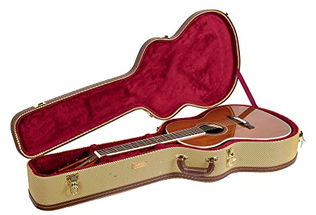 Crossrock Wooden Guitar Case fits 12-Frets 000/OM Acoustic Guitars - Stainless Steel Latches, Sponge Lining, Metal Feet, Storage Space - Vinyl Tweed (CRW620-00012TW)