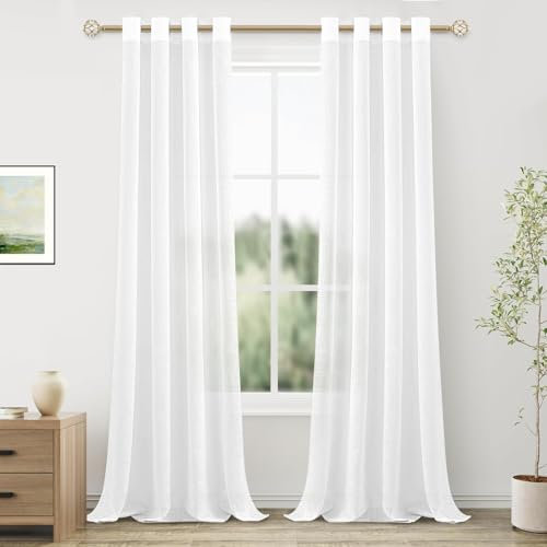 MRTREES 2 Pezzi Tende per Interni Voile in Lino per Cmera da Letto con Occhielli Tende Bianche Semitrasparenti per Soggirono Moderne Tenda Trasparente Leggera per Finestra 140x260 CM