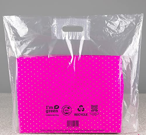 Stark klar transparent färg plast polyeten stansad handtag bärväskor – stor storlek 22 x 18 x 3 tum lapp varigauge shopping gåva butik fest fin 54 cm x 46 cm + 7 cm (antal väskor 25)