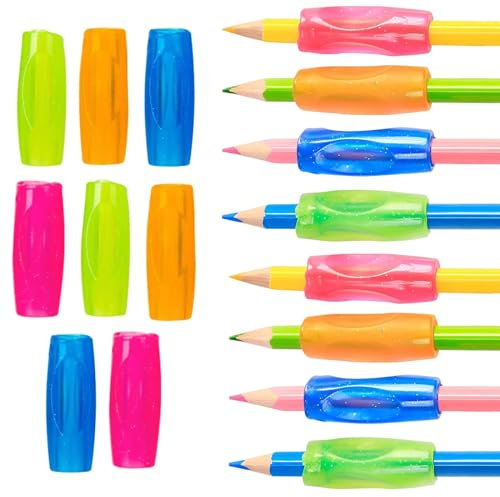 Vokmon 8Stück Bleistift Griffe Stifthaltung Hilfe Kinder Silikon Stift Griffe Stiftgriffe Schaumstoff Linkshänder Rechtshänder Bleistift Griffe Ergonomische Schreibhilfe für Stift Kinder