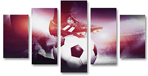 OKJHFD Jungen Sport Wandkunst Raumdekoration Sport-Wandkunst Für Jungen, Raumdekoration Vintage-Fußball-Sport-Leinwand 5 Tafeln Gedrucktes Bild Für Wandkunst, Zuhause, Büro, Schlafzimmer(S)