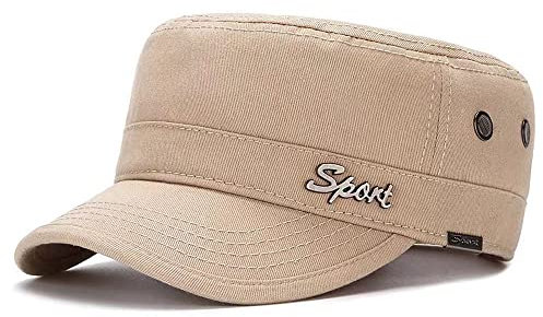 MUYAN Military Cap Herren Kappe Militär Army Stil Cap Baumwoll Verstellbare Sonnen Kappe Unisex flachem Schirm (Beige)
