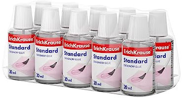 Erich Krause Flüssigkleber mit Pinsel 20ml lösungsmittelfrei wasserlöslich frostbeständig - Bastelkleber transparent 10 Stück - Papierkleber für Büro und Schule