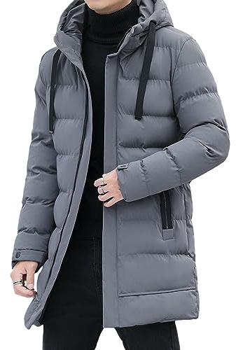 aromm Hombre Chaqueta Térmica de Invierno con Capucha Longitud Media Acolchado Relleno Abrigos de Plumón Gris, XXL