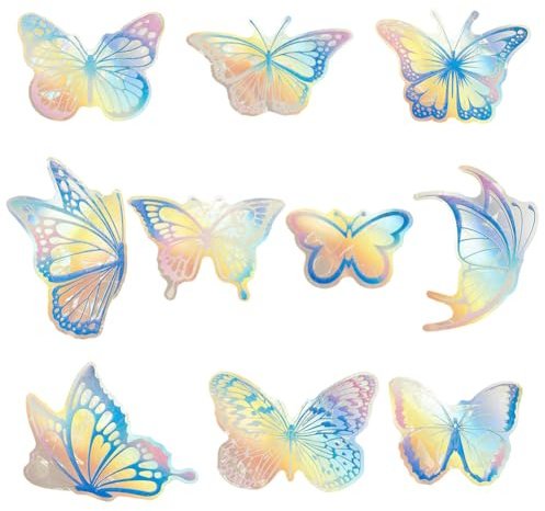 GORGECRAFT 10Pcs PVC Butterfly Static Rainbow Window Clings Insect Window Decals Static Blue Anti-Collision Decals Alert Rainbow Window Suncatcher Stickers to Save Birds from Window Collisions