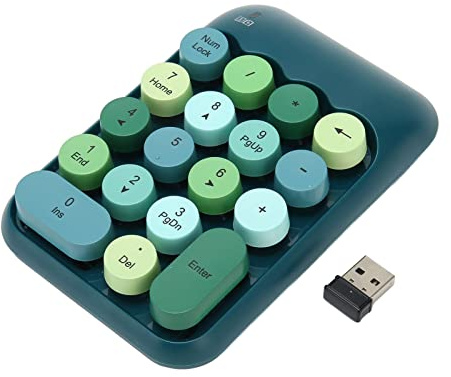Diyeeni Teclado Numérico Inalámbrico, Diseño Retro, 2.4GHz con Receptor USB, 18 Teclas, Portátil y Cómodo, Compatible con y Mac (Color Verde Oscuro)