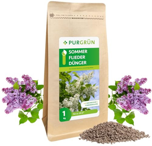 Purgrün® Sommerflieder-Dünger 1 kg – Organisch-mineralische Rezeptur – Feinkörniges Krümelgranulat – NPK 9+4+8 – Extra Magnesium für prächtige Blüten – Verbessert die Bodenqualität