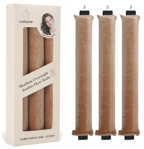 Bigodino per capelli senza calore durante la notte, aste flessibili per ricci morbidi senza calore, senza calore, strumenti per lo styling durante la notte, 3 pezzi, cachi