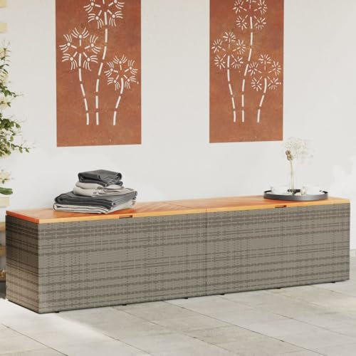 Kangmusi Gartentruhe Grau 220x50x54 cm Poly Rattan Akazienholz, Grau 365959